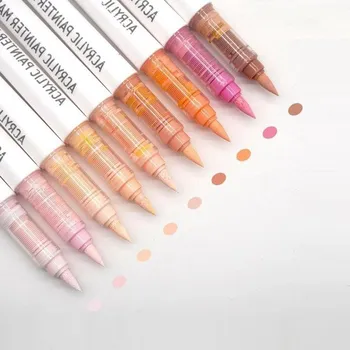 Sada 9 akrylových fixů s kartáčovým hrotem Automatický inkoustový systém Dopaminové barvy pro kreativní malování a psaní béžova