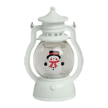 Svícen Vánoční LED lucerna Sněhulák Bílá plastová lucerna s teplým blikajícím světlem Veselá dekorace na stůl, parapet nebo vánoční výzdobu