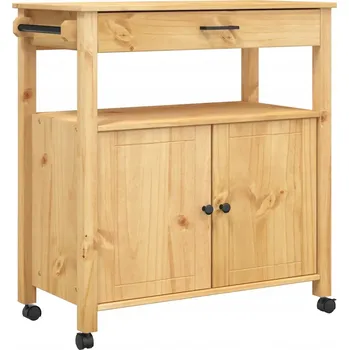 Servírovací stolek Kuchyňský vozík MONZA z masivního borovicového dřeva, medový, 84x40x90 cm