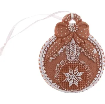 Vánoční dekorace Závěs Baňka perníková s mašlí 9,5cm, polyresin