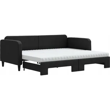Pohovka Černá pohovka/lehátko 2 v 1 s matracemi, 223 x 100 x 75 cm, rozkládací