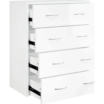 Komoda Komoda se 4 zásuvkami, dřevotříska, bílý lesk, 60x30,5x71 cm