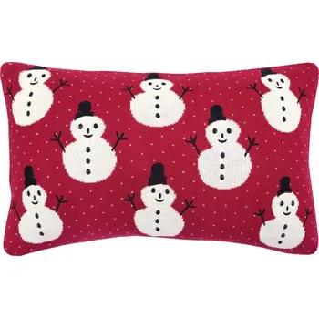 Bytový textil SCANquilt pletený povlak ART DESIGN sněhuláci červenosmetanová 30 x 50 cm