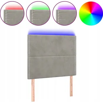 Čelo postele LED z sametu, Nastavitelná výška, Světle šedá, 100x
