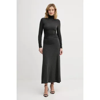 Dámské šaty Šaty s příměsí hedvábí Sisley šedá barva, maxi, 4K3ZLV07R 90Y, vel. S