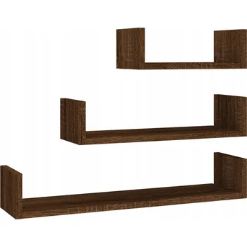 Konferenční stolek Sada 3 Polic Nástěnných ve tvaru U, Hnědý Dub, 60/45/30x15x10 cm