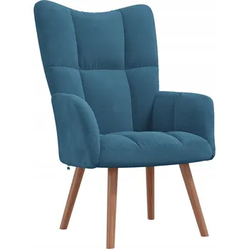 Křeslo Prošívané křeslo z modrého sametu, 61,5x69x95,5 cm, dřevěné nohy