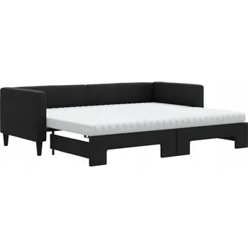 Pohovka Černá rozkládací pohovka 2v1 se 2 pěnovými matracemi, 223 x 90 cm
