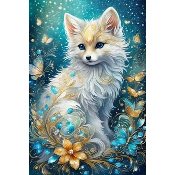 Diamantové malování Diamantové malování/Homfun - Bílá lištička v květinách