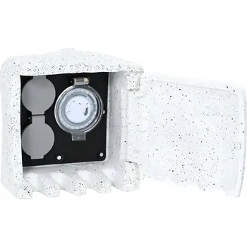 Elektrická zásuvka Zahradní zásuvka s časovačem a kamenným krytem 19x19x20 cm