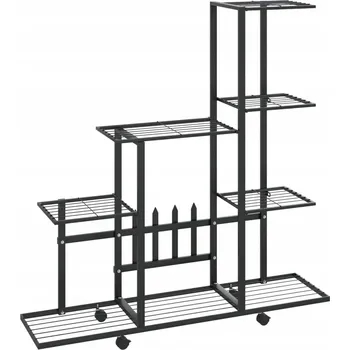 Stojan na květiny Kovový stojan na květiny na kolečkách, černý, 94,5 x 25 x 92,5 cm