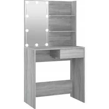 Toaletní stolek Toaletní Stolek s LED osvětlením a zásuvkou, šedý dub sonoma, 74,5 x 40 x 141 cm