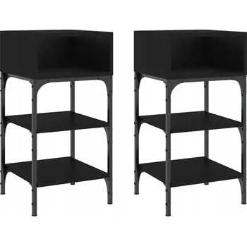 Noční stolek Elegantní noční stolky s deskou z materiálu na bázi dřeva a železným rámem, černé 35x