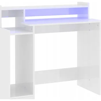 Psací stůl Počítačový stůl s LED podsvícením, bílý lesk, 97x45x90 cm