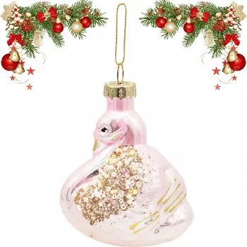 Vánoční dekorace Vánoční Koule skleněná ACTION labuť růžová 7x8 cm 1 ks