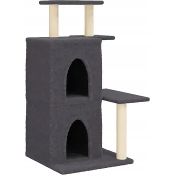 Víceúrovňové škrabadlo pro kočky s domečky, tmavě šedé, 61,5x60,5x97 cm
