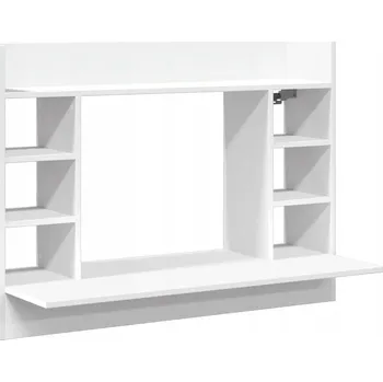 Psací stůl Nástěnný psací stůl s policí a přihrádkami, dřevěný materiál, bílý, 105x