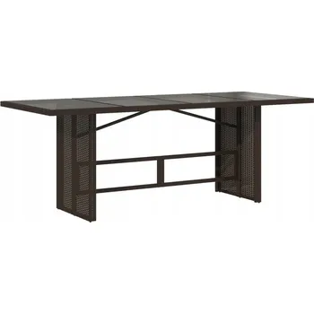 Zahradní stůl Zahradní stůl z PE ratanu a tvrzeného skla, hnědý, 190x80x74 cm