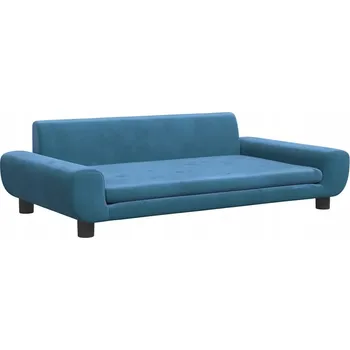 Pohovka Pohovka pro psa z aksamitu a masivního borovicového dřeva, modrá, 100x54x33 cm