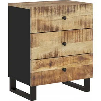 Noční stolek Noční stolek z masivního mangového dřeva se 3 zásuvkami, kovové nohy, 50x33x62