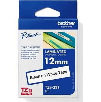 Kancelářský papír BROTHER TZE231 - kazeta TZ šířky 12mm, laminovaná TZE-231, bílá/černé písmo TZE231