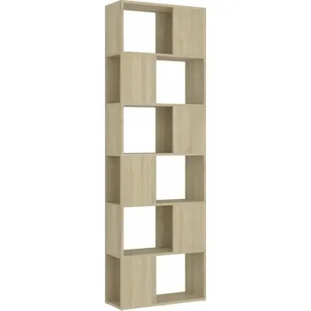 Knihovna Regál, dělicí stěna do pokoje, 6 přihrádek, dub Sonoma, 60x24x186 cm
