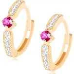 Zlaté náušnice 14K se syntetickým rubínem a zirkony