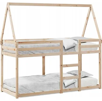 Dětská postel Patrová dětská postel z borovicového dřeva se stříškou, 195,5 x 95,5 x 112 cm