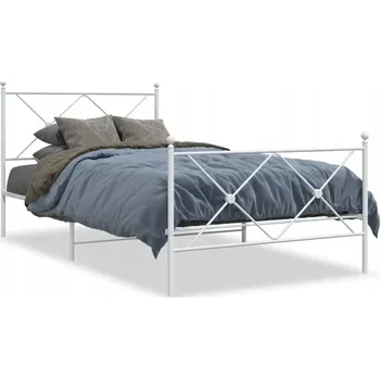 Postel Bílý ocelový rám postele 207 x 112 x 90,5 cm s čelem a nožní deskou