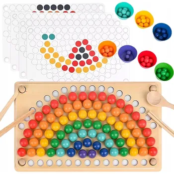 Dřevěná hračka Vzdělávací dřevěná skládačka Montessori Stavebnice Puzzle Kuličky Korálky XL