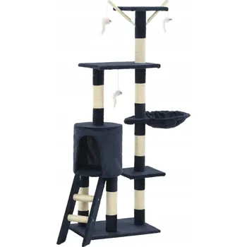 Škrabadlo pro kočky s domečkem a žebříkem, tmavě modré, 138 cm, 49x35 cm