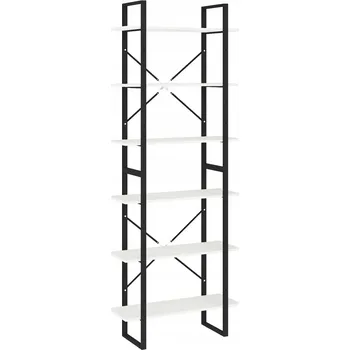 Knihovna Industriální regál z masivního borovicového dřeva, 6 Polic, bílý, 80x30x210 cm