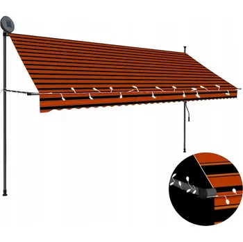 Markýza Výsuvná markýza s LED osvětlením, oranžovo-hnědá, 350x120 cm, nastavitelná délka 200-300 cm