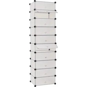 Botník Regál na boty s 10 přihrádkami, bílý, 47x37x172 cm, plast a ocel