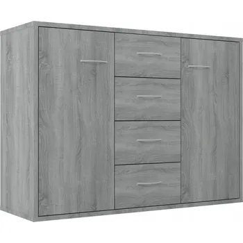 Komoda Komoda Minimalistická Šedá Dub Sonoma 88x30x65 cm, 4 Zásuvky 2 Dvířka