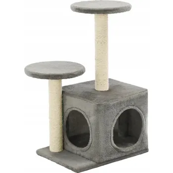 Škrabadlo pro kočky s domečkem a sisalovými sloupky, šedé, 40x30x60 cm