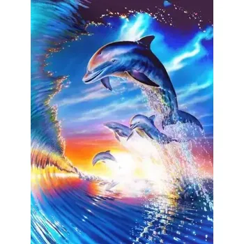 Diamantové malování Diamantové malování/Huacan - Delfíni a vlna