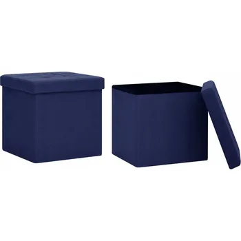 Taburet Skládací puf s úložným prostorem, umělý len modrý, 38x38x38 cm