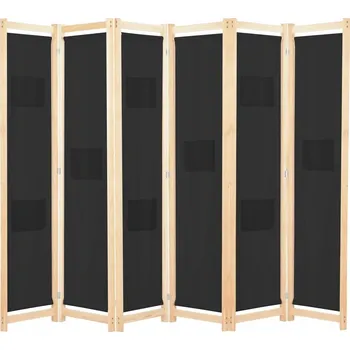 Paraván Paraván volně stojící, 6dílný, černý, 240x170x4 cm, dřevo jedle, bavlna