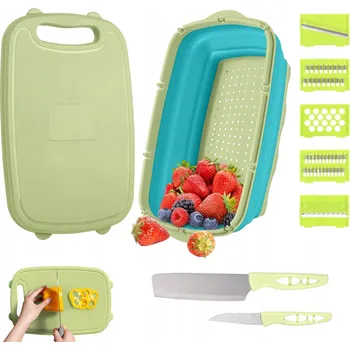 Kuchyňské prkénko MULTIFUNKČNÍ MISKA NA KRÁJENÍ ZELENINY A 2 NOŽE S 5 KRÁJEČI