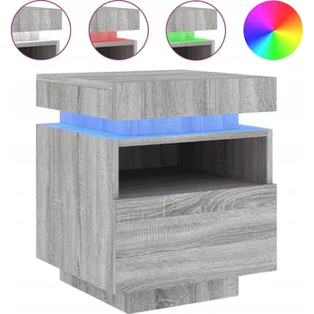 Noční stolek Noční stolek LED RGB z dřevotřísky, šedý dub sonoma, 40x39x