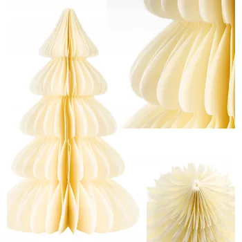 Vánoční dekorace PAPÍROVÁ OZDOBA SKLÁDACÍ VÁNOČNÍ STROMEK, KRÉMOVÁ DEKORACE NA STŮL 18 cm DEKORACE