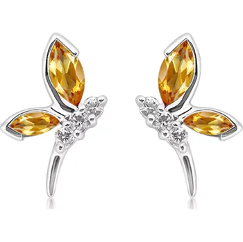 Náušnice Wave Golden Citrine + White Topaz - stříbrné náušnice s citrínem a bílým topazem
