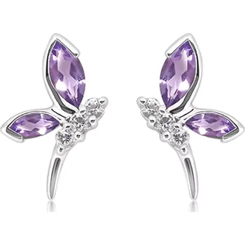 Náušnice Wave S Amethyst + White Topaz - stříbrné náušnice s ametystem a bílým topazem