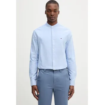 Pánská košile Bavlněná košile Tommy Jeans pánská, modrá barva, regular, se stojáčkem, DM0DM21690 55X, vel. M