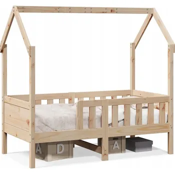 Dětská postel Dřevěná Postel Domeček pro Děti se Zábranami a Úložným Prostorem