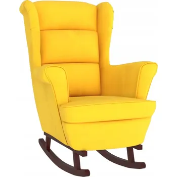 Křeslo Houpací křeslo ze sametu a kaučukového dřeva, žluté, 74x90x102 cm