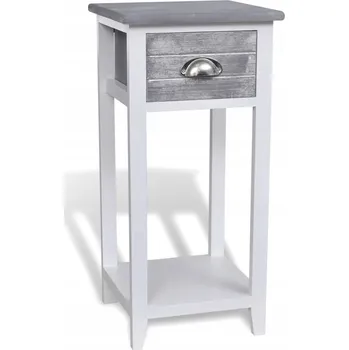 Noční stolek Noční stolek se zásuvkou, paulovnie a překližka, bílo-šedý, 30x30x63 cm