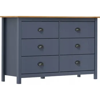 Komoda Komoda Hill z Masivního Borovicového Dřeva, 6 Zásuvek, Šedá a Medově Hnědá