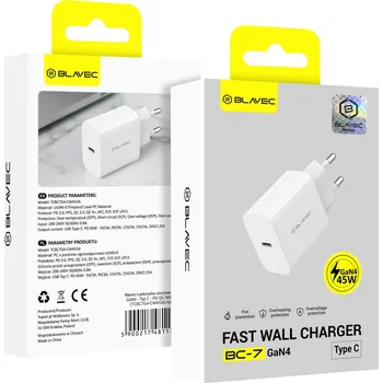 Adaptér Blavec BC-7 GaN4 s funkcí rychlonabíjení 45W (TCBC7G4-CW453A) bílý